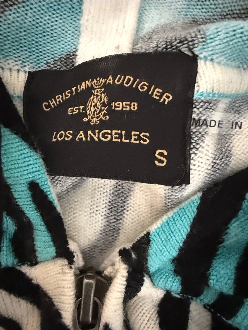 Zebra Stripe Teal & Black Zip Hoodie - Picture 6 of 6